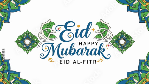 Quadro em tela Happy Eid Mubarak Islamic Festival Greeting Card with Ornate Border