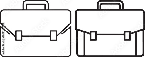 Two briefcases with handles and clasps in simple line art style side by side