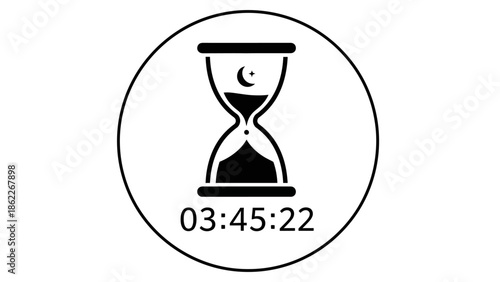 Hourglass with Crescent Moon and Islamic Architecture Silhouette, Countdown Timer