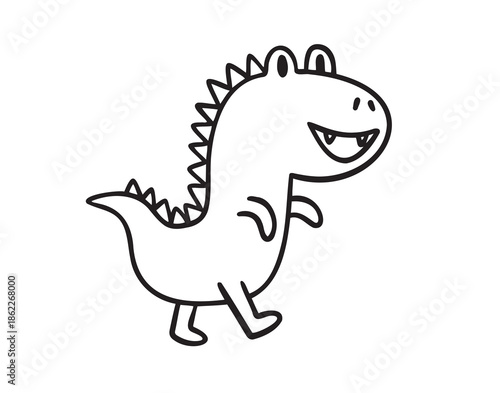 Funny outline doodle hand drawn cute dinosaur. Baby art, dinosaur with smile character