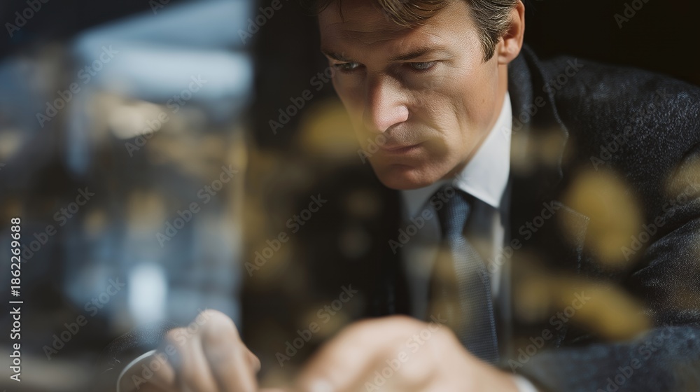 Obraz premium A detective profile double-exposed with fingerprint patterns and case files, representing investigation, forensic analysis, and criminal justice problem-solving. cinematic color correction, natural
