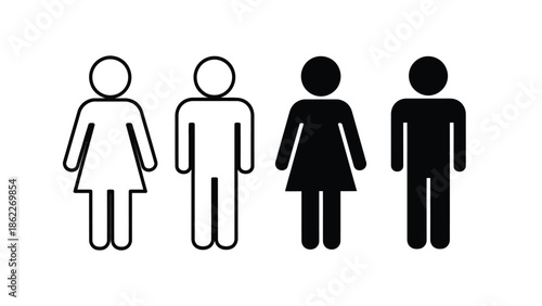 Simple black and white illustration depicting four stick figures representing both male and female genders side by side