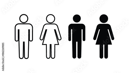 A simple black and white illustration depicts four human figures two male and two female standing side by side