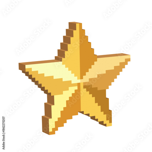 Isometric 3D pixel star icon. Pixel art of star 8 bit logo.