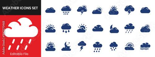 Weather Icons Set Filled Cloud Conditions Forecast Sky