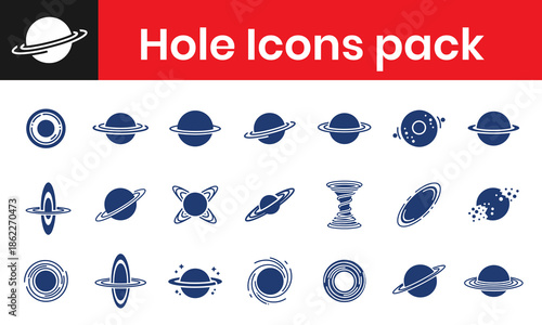 Hole Icons Set Filled Theoretical Black Hole Space