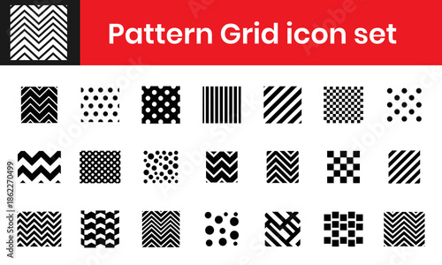 Abstract Pattern Grid Solid Icon Set Black White