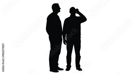 Two men in silhouette are engaged in a conversation with one appearing to salute the other in respect