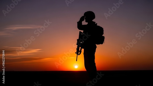 Republic day india celebrations with indian soldier silhouette at sunset