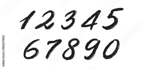 calligraphic acrylic, brush or ink numbers set. 1, 2, 3 for your design, grunge lettering on a black background