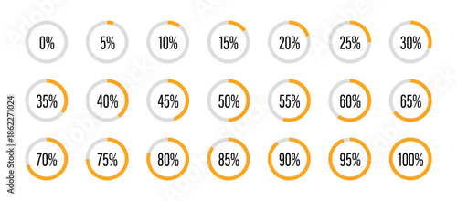 Progress circle indicators with orange fill percentage Isolated On Transparent Background