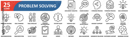 Problem Solving line editable icon set. thinking, resolve, answer, analysis, decision, idea, creativity, fix, business, process, find, innovation, issue, puzzle