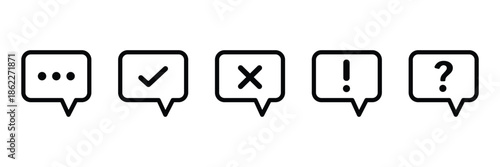 Five speech bubble icons with symbols Isolated On Transparent Background