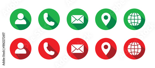 Green and Red Contact Icons with Long Shadows vector Isolated On Transparent Background