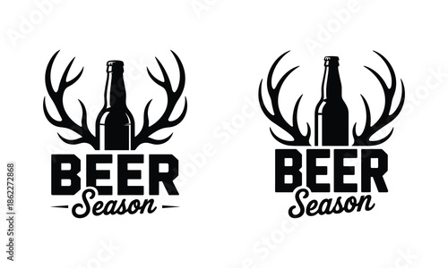 Beer Season Logo with Beer Bottle and Antlers Emblem