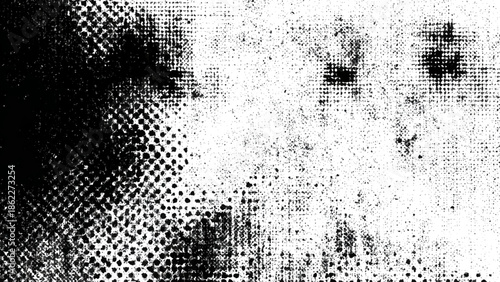 A heavily distorted and grainy black and white image depicts a face with obscured features and unsettling visual texture