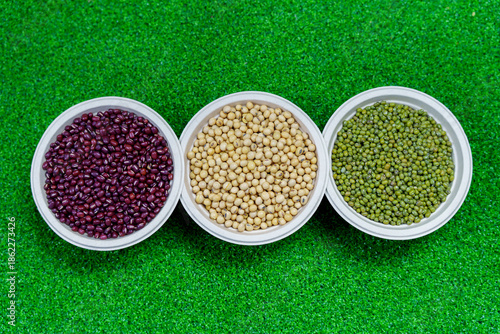 Assorted beans ingredients mung red beans and soybean for cooking