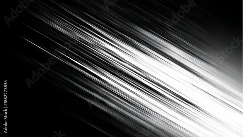 A striking black and white abstract background featuring dynamic diagonal lines and a gradient effect
