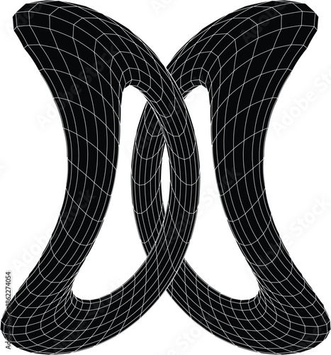 Abstract torus knot form, wireframe 3D geometry, futuristic design
