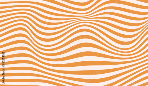 Wave pattern of caramel stripes background. Curly waves flow texture. Retro psychedelic linear texture orange color