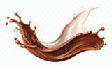 realistic 3d dynamic splash of  chocolate with milk in curve style isolated on transparent background	
