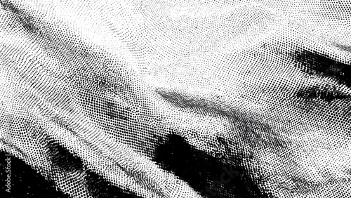 A grainy black and white close up reveals a distorted face with shadowed features and a textured surface