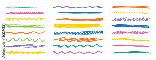 Chalk crayon lines, charcoal underlines highlight strokes doodle set. strips, brush line sketch style.