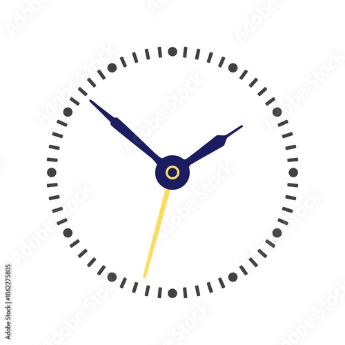 White clock face with hands and minute divisions