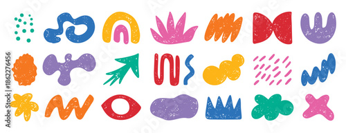 colorful doodle abstract shapes. Naive elements noisy drawing texture. Abstract creative figure, grunge brushes. silhouette trendy quirky graphic