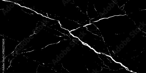 Abstract black marble texture featuring bold white lightning-like veins and natural stone cracks. High-contrast luxury dark background with a polished surface, ideal for modern design,  and branding.