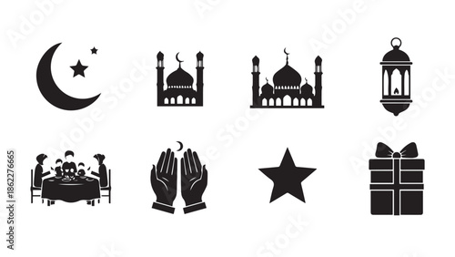 Ramadan kareem symbols and icons islamic holy month of ramadan
