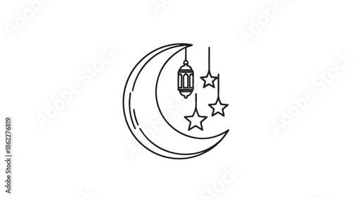 Ramadan crescent moon and stars with lantern illustration