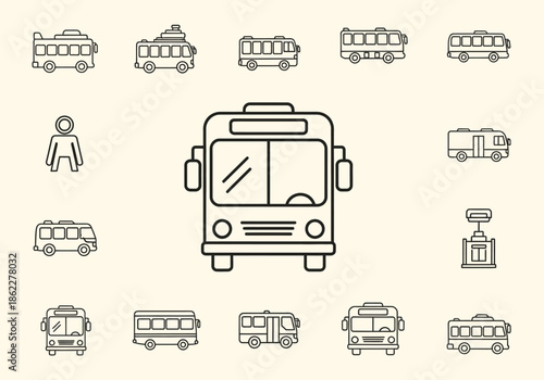Outline icons of various buses and a person symbol on a pale background
