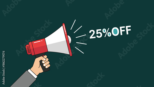 Promotion, discount, sale, megaphone, announcement, offer, marketing, advertising, retail, banner, loudspeaker, alert, special, deal, savings, communication, ecommerce, graphic, message, campaign