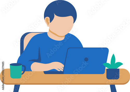 Business illustration of remote work at home. Flat vector illustration showing a person working remotely at home, productivity and digital lifestyle