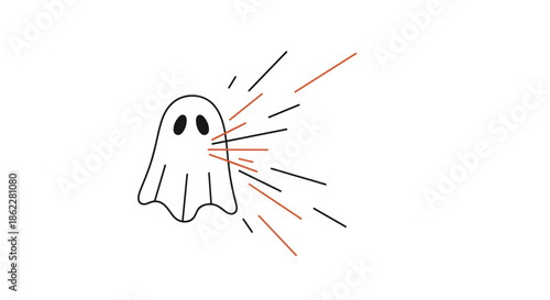 Simple and playful cartoon ghost illustration with radiating motion lines for Halloween or spooky themes.