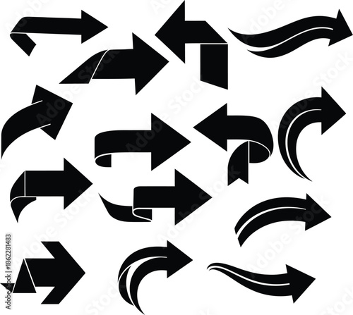 Directional Arrow Icons Set with Curved Straight and Navigation Symbols Silhouette