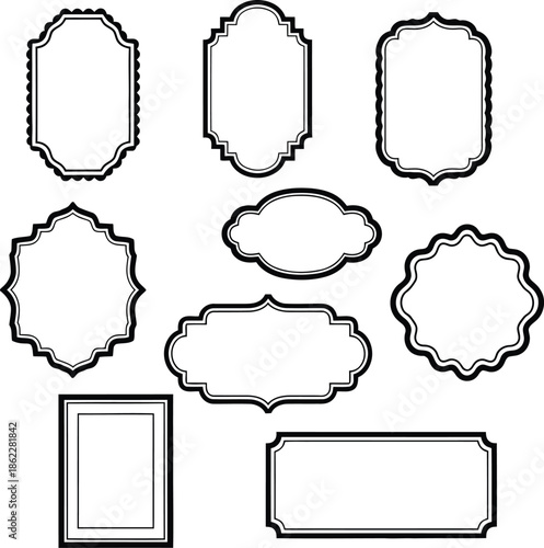 Vintage Label Frame Borders Set with Ornate Outline Badges