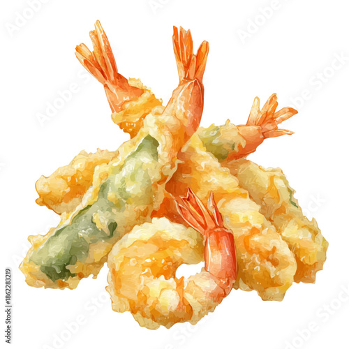 Watercolor illustration of Tempura, vector artwork, isolated on white background.
