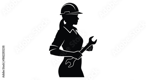 Silhouette of a female construction worker holding a wrench representing skilled trades and empowerment
