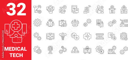 Modern medical technology line icons collection for digital health and healthcare innovation