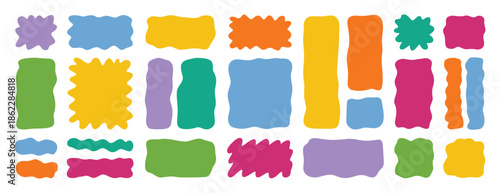 hand drawn organic liquid rectangle frame shapes set. vector fluid square blobs. wavy irregular abstract flat text box spots. curvy random colorful banners