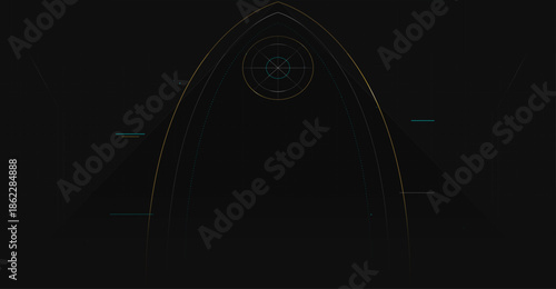 Future Medieval Gothic Arch Background - Luxury Gold Tech Vector