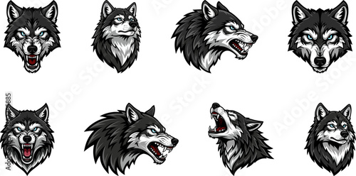 Snarling Wolf Mascot Logo Set for Esport Gaming and Sports Teams