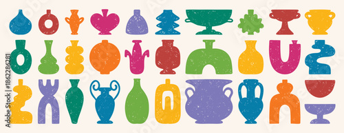 colorful kids positive vases and amphorae textured boho ceramic vases trendy minimalist style. pottery icons creative trendy forms