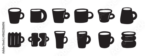 Hand drawn cups and mugs modern art style Matisse inspired design