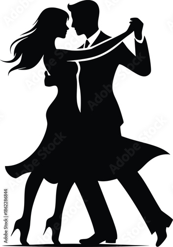Silhouette of a couple dancing tango elegant ballroom dancers in formal attire vector illustration for romantic events and celebrations