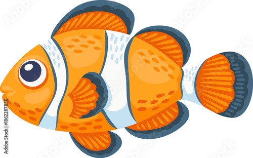 Clown fish sea underwater environment animal cartoon character. Underwater wildlife creature cute personage, ocean water clown fish cheerful isolated vector character. Sea aquatic animal happy mascot