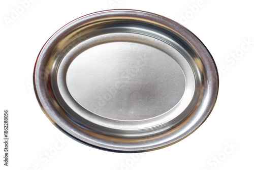 Stainless steel oval serving dish with transparent background
