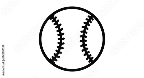 A simple black and white illustration depicting a classic baseball with visible stitching details